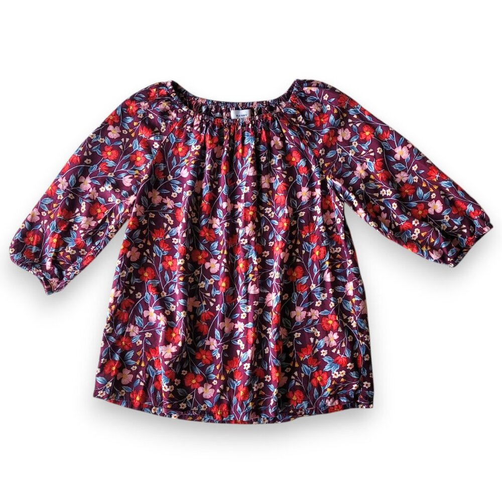 Old Navy Girls Floral Peasant Top Size L 10-12 Boho Cottagecore Burgundy Blouse